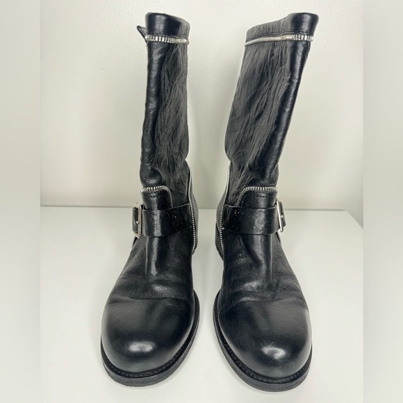 Jimmy Choo Dakar Crinkled Leather Mid Calf Boots -Luxury and Style in Every Step - Picture 2 of 10